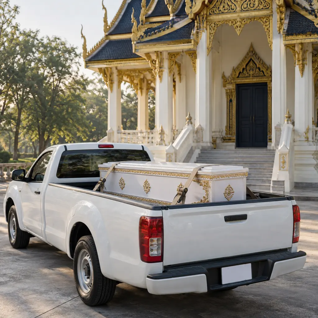 การจัดส่งหีบศพถึงวัดและบ้านโดยโคราชหีบศพ