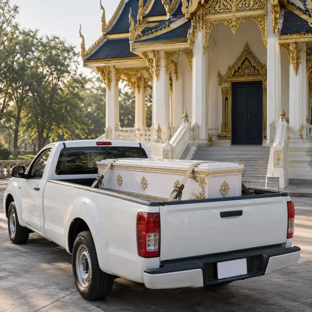 การจัดส่งหีบศพถึงวัดและบ้านโดยโคราชหีบศพ